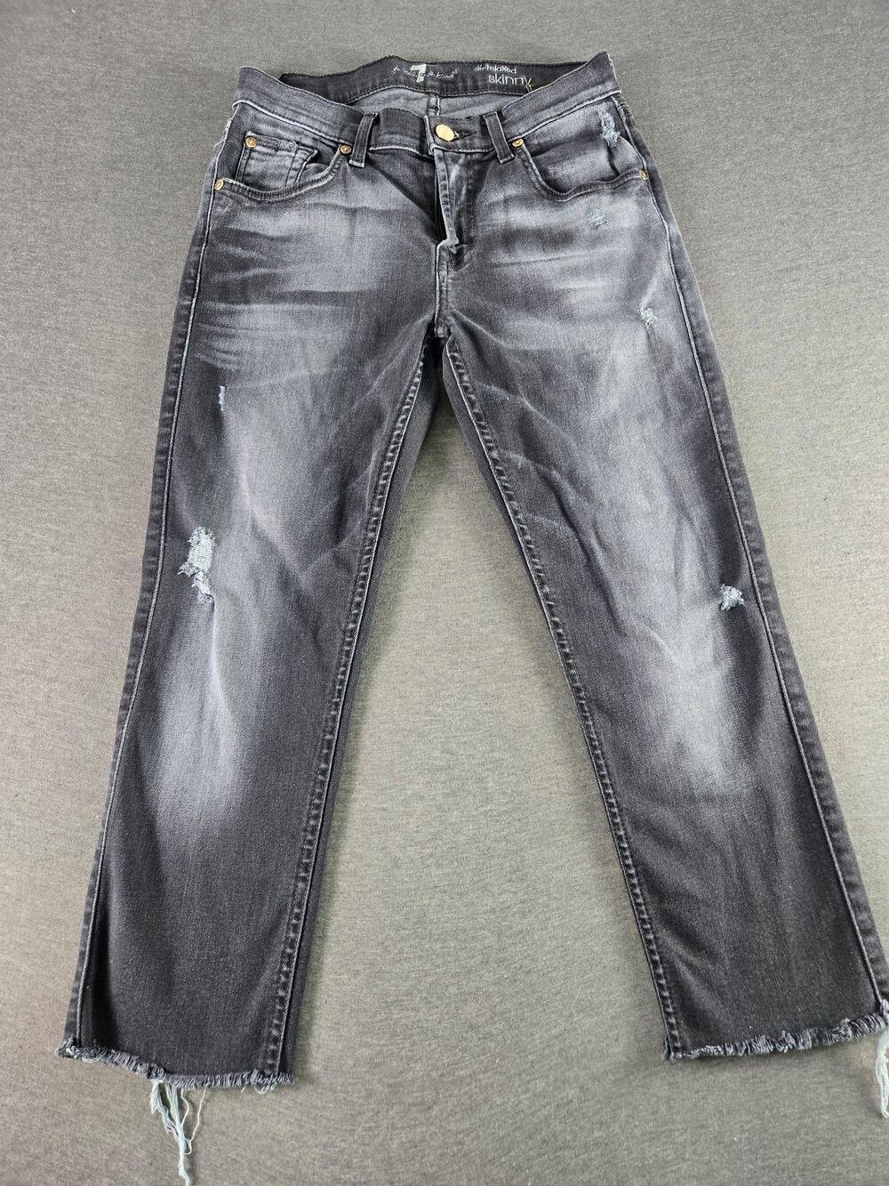 7 For All Mankind Jeans Womens 26 Gray Relaxed Skinny Cropped Frayed Hem